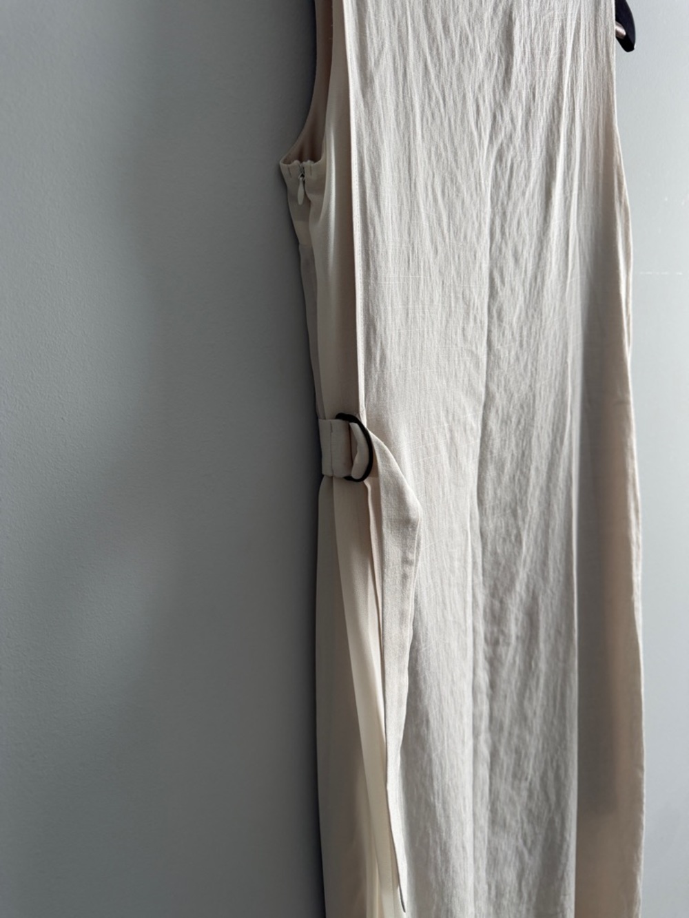 Doe & Rae Ivory Midi Dress‎ Sleeveless Sheer Hem Minimalist Shift Small - Picture 4 of 15